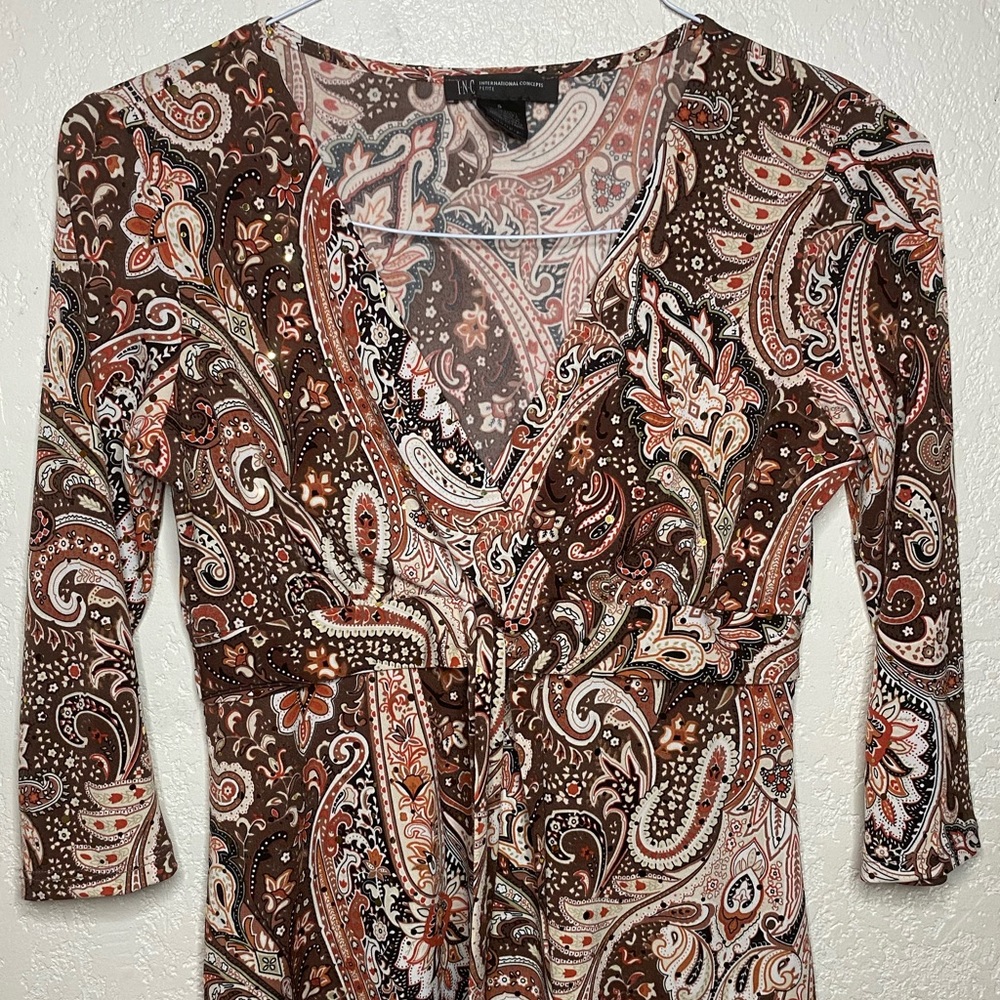 Petite INC Paisley brown blouse